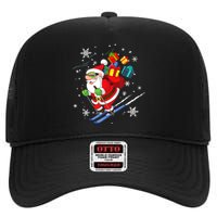 Santa Claus Skiing Christmas Merry Xmas Ski Sport Lovers High Crown Mesh Back Trucker Hat