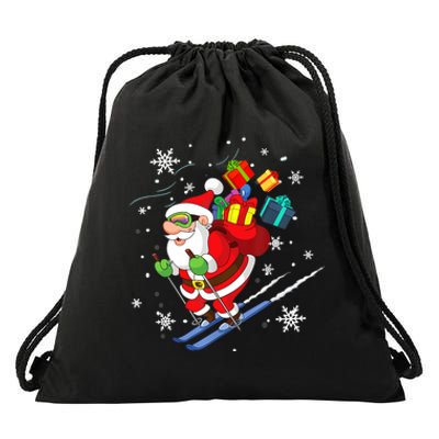 Santa Claus Skiing Christmas Merry Xmas Ski Sport Lovers Drawstring Bag