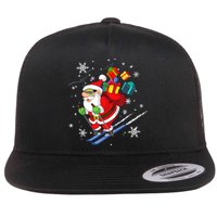 Santa Claus Skiing Christmas Merry Xmas Ski Sport Lovers Flat Bill Trucker Hat