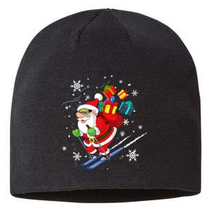 Santa Claus Skiing Christmas Merry Xmas Ski Sport Lovers Sustainable Beanie