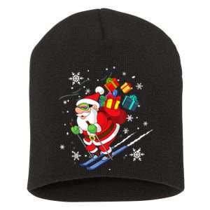 Santa Claus Skiing Christmas Merry Xmas Ski Sport Lovers Short Acrylic Beanie