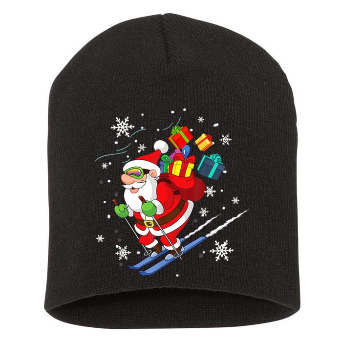 Santa Claus Skiing Christmas Merry Xmas Ski Sport Lovers Short Acrylic Beanie