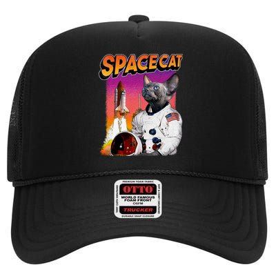 Space Cat High Crown Mesh Back Trucker Hat