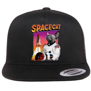 Space Cat Flat Bill Trucker Hat