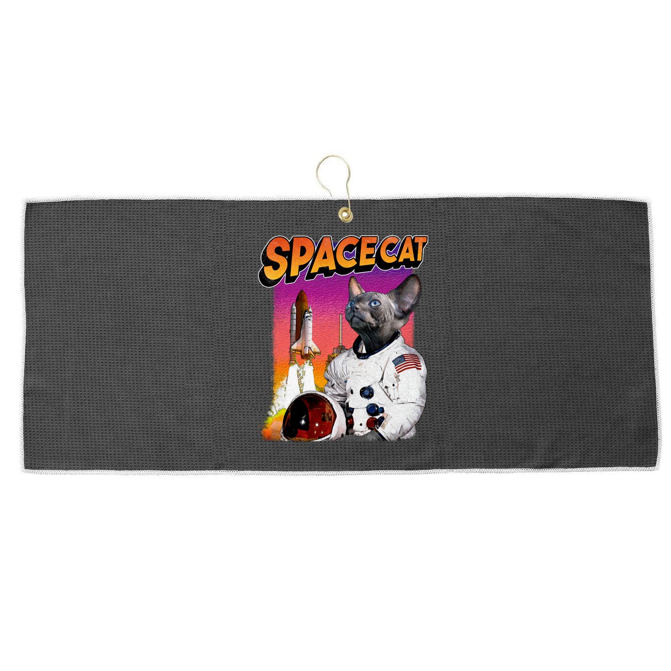 Space Cat Large Microfiber Waffle Golf Towel