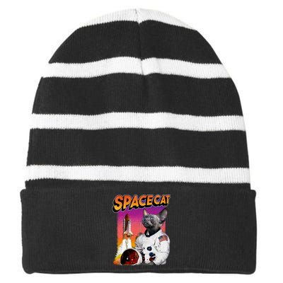 Space Cat Striped Beanie with Solid Band