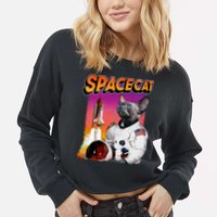 Space Cat Cropped Pullover Crew