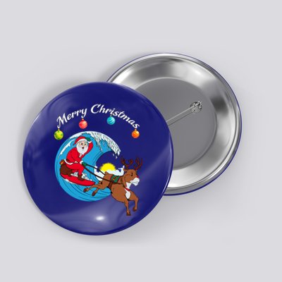 Surfing Christmas Santa Claus Is Coming To Town Gift Button