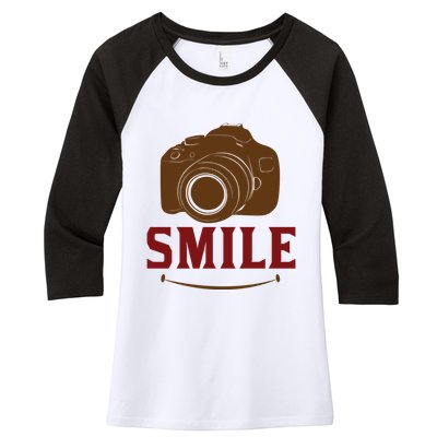 Smile Camera Women's Tri-Blend 3/4-Sleeve Raglan Shirt