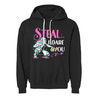 Softball Catcher Sports Design Funny Softball Player Garment-Dyed Fleece Hoodie