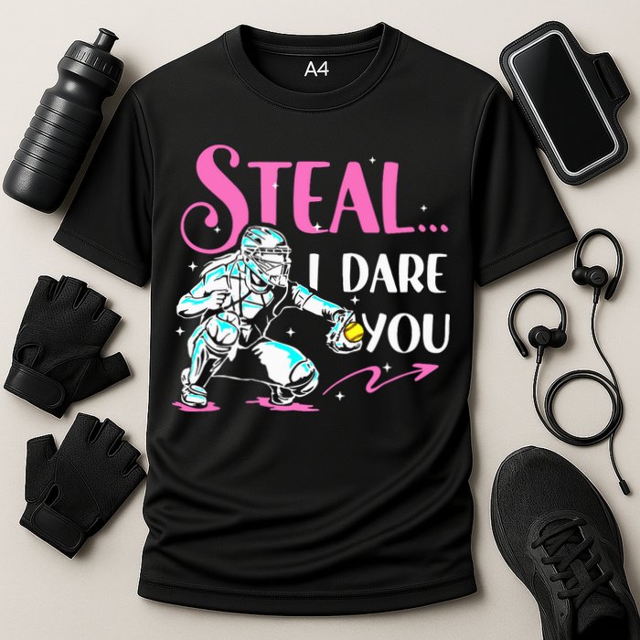 Softball Catcher Sports Design Funny Softball Player Performance Shirt