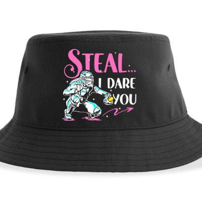 Softball Catcher Sports Design Funny Softball Player Sustainable Bucket Hat