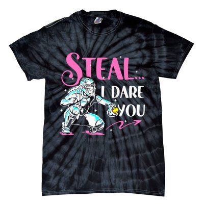 Softball Catcher Sports Design Funny Softball Player Tie-Dye T-Shirt