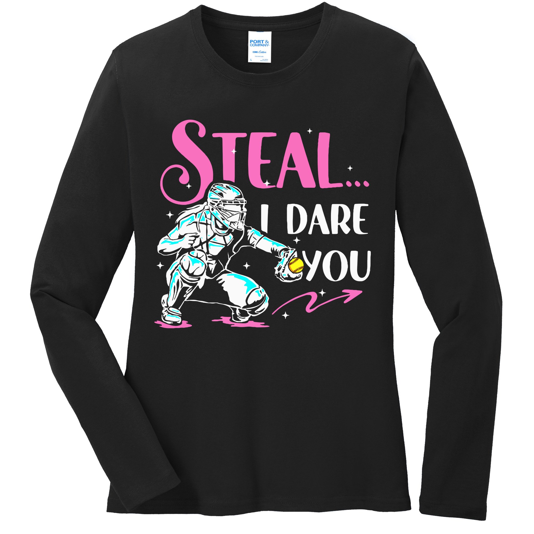 Softball Catcher Sports Design Funny Softball Player Ladies Long Sleeve Shirt