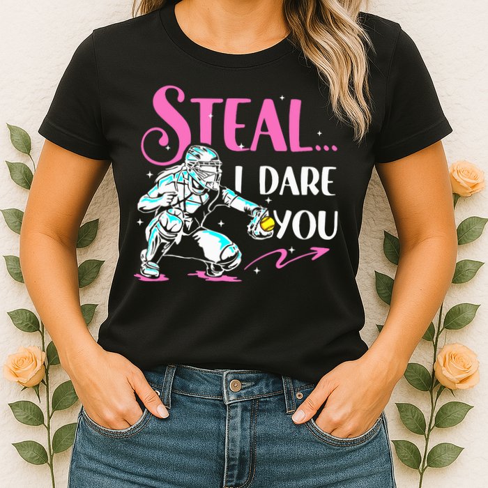 Softball Catcher Sports Design Funny Softball Player Womens T-Shirt