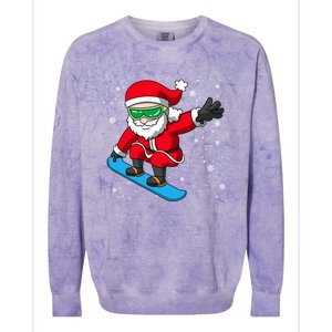 Santa Claus Snowboarding On Snowflakes Snowboard Dad Gift Colorblast Crewneck Sweatshirt