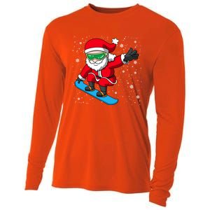 Santa Claus Snowboarding On Snowflakes Snowboard Dad Gift Cooling Performance Long Sleeve Crew