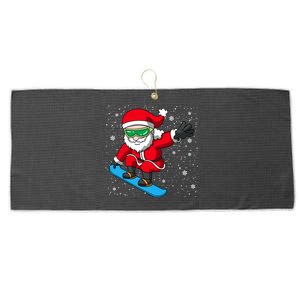 Santa Claus Snowboarding On Snowflakes Snowboard Dad Gift Large Microfiber Waffle Golf Towel