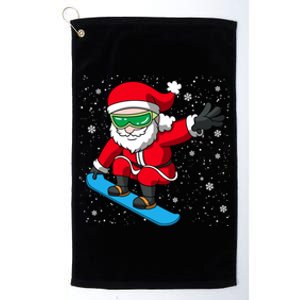 Santa Claus Snowboarding On Snowflakes Snowboard Dad Gift Platinum Collection Golf Towel