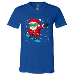 Santa Claus Snowboarding On Snowflakes Snowboard Dad Gift V-Neck T-Shirt