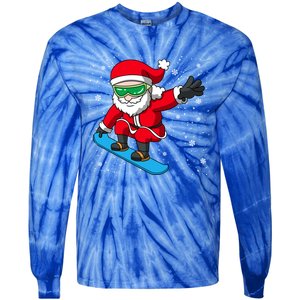 Santa Claus Snowboarding On Snowflakes Snowboard Dad Gift Tie-Dye Long Sleeve Shirt