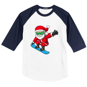 Santa Claus Snowboarding On Snowflakes Snowboard Dad Gift Baseball Sleeve Shirt