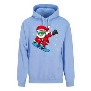 Santa Claus Snowboarding On Snowflakes Snowboard Dad Gift Unisex Surf Hoodie