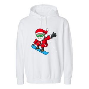 Santa Claus Snowboarding On Snowflakes Snowboard Dad Gift Garment-Dyed Fleece Hoodie