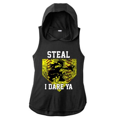 Softball Catcher Steal I Dare Ya Funny Player Girl Ladies PosiCharge Tri-Blend Wicking Draft Hoodie Tank