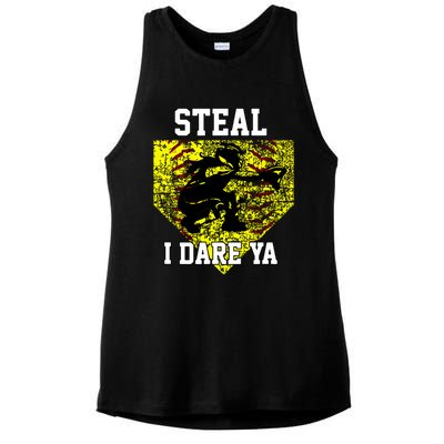 Softball Catcher Steal I Dare Ya Funny Player Girl Ladies PosiCharge Tri-Blend Wicking Tank