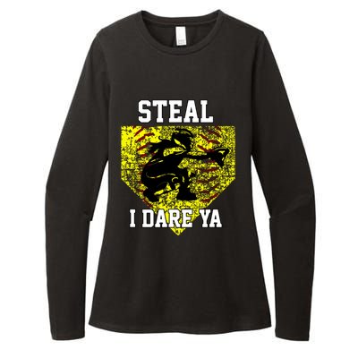 Softball Catcher Steal I Dare Ya Funny Player Girl Womens CVC Long Sleeve Shirt