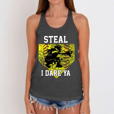 Softball Catcher Steal I Dare Ya Funny Player Girl Women's Knotted Racerback Tank