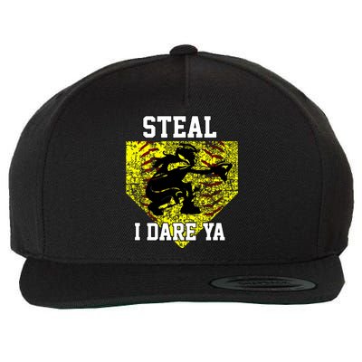 Softball Catcher Steal I Dare Ya Funny Player Girl Wool Snapback Cap