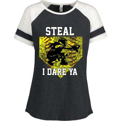 Softball Catcher Steal I Dare Ya Funny Player Girl Enza Ladies Jersey Colorblock Tee