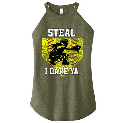 Softball Catcher Steal I Dare Ya Funny Player Girl Women's Perfect Tri Rocker Tank