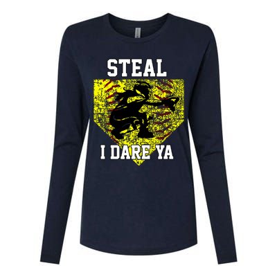 Softball Catcher Steal I Dare Ya Funny Player Girl Womens Cotton Relaxed Long Sleeve T-Shirt