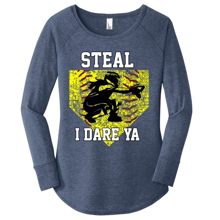 Softball Catcher Steal I Dare Ya Funny Player Girl Women's Perfect Tri Tunic Long Sleeve Shirt