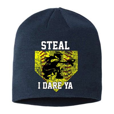 Softball Catcher Steal I Dare Ya Funny Player Girl Sustainable Beanie