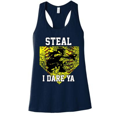 Softball Catcher Steal I Dare Ya Funny Player Girl Women's Racerback Tank