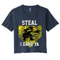 Softball Catcher Steal I Dare Ya Funny Player Girl Women's Crop Top Tee