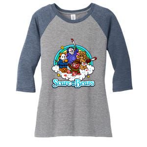 Scary Care Scare Bears Funny Halloween Horror Faces Custom Women's Tri-Blend 3/4-Sleeve Raglan Shirt