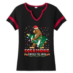 Sasquatch Christmas Squatching Bigfoot Santa Xmas Tree Light Ladies Halftime Notch Neck Tee