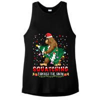 Sasquatch Christmas Squatching Bigfoot Santa Xmas Tree Light Ladies PosiCharge Tri-Blend Wicking Tank