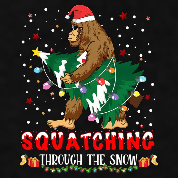 Sasquatch Christmas Squatching Bigfoot Santa Xmas Tree Light Ladies PosiCharge Tri-Blend Wicking Tank
