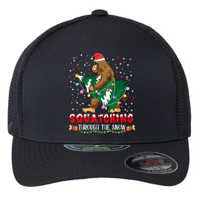 Sasquatch Christmas Squatching Bigfoot Santa Xmas Tree Light Flexfit Unipanel Trucker Cap