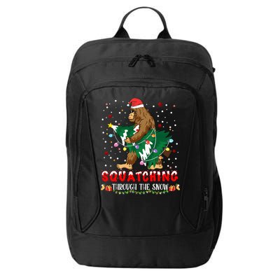 Sasquatch Christmas Squatching Bigfoot Santa Xmas Tree Light City Backpack