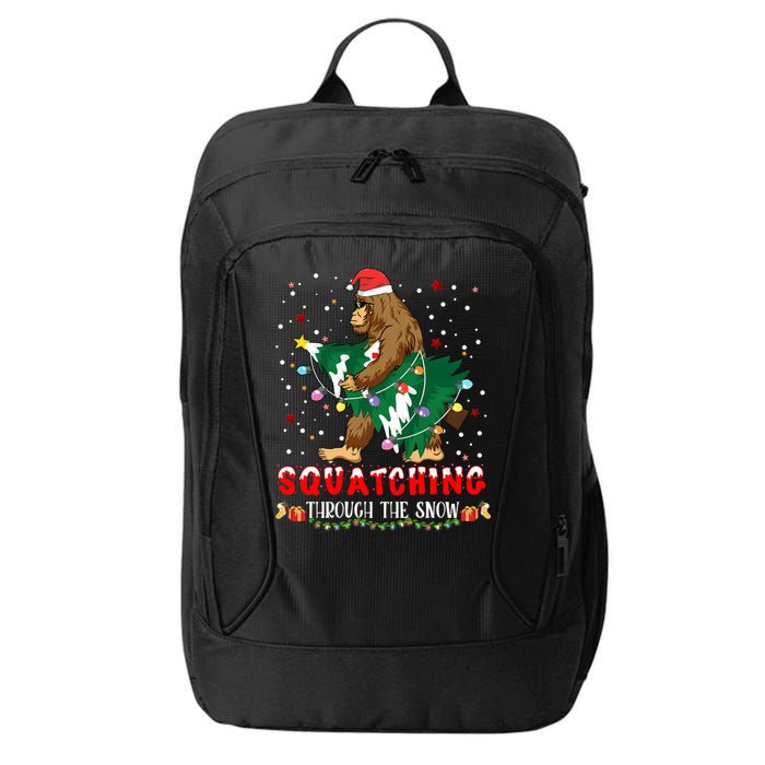 Sasquatch Christmas Squatching Bigfoot Santa Xmas Tree Light City Backpack