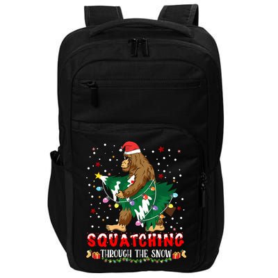 Sasquatch Christmas Squatching Bigfoot Santa Xmas Tree Light Impact Tech Backpack