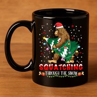 Sasquatch Christmas Squatching Bigfoot Santa Xmas Tree Light 11oz C Handle Ceramic Mug