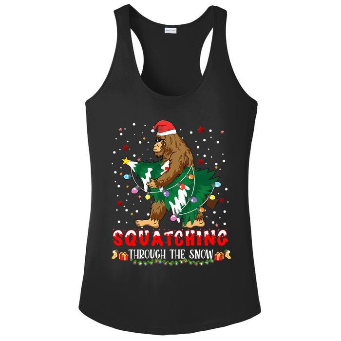 Sasquatch Christmas Squatching Bigfoot Santa Xmas Tree Light Ladies PosiCharge Competitor Racerback Tank